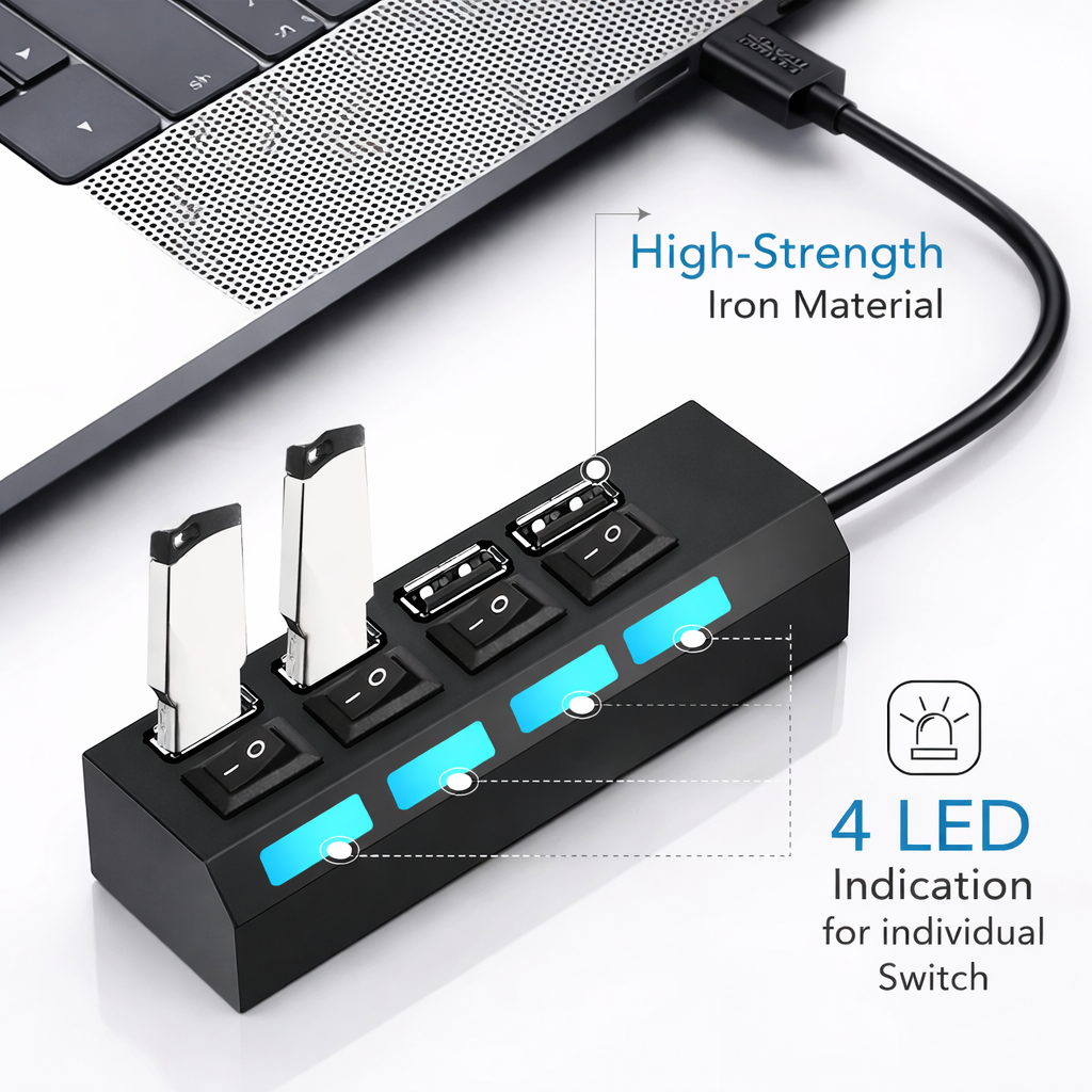 Technotech USB Hub 2.0 Multi USB Port 4 Ports USB Hub High Speed with on/Off Switch USB Splitter Switch for PC Computer Accessories (Black/White) Technotech Technologies