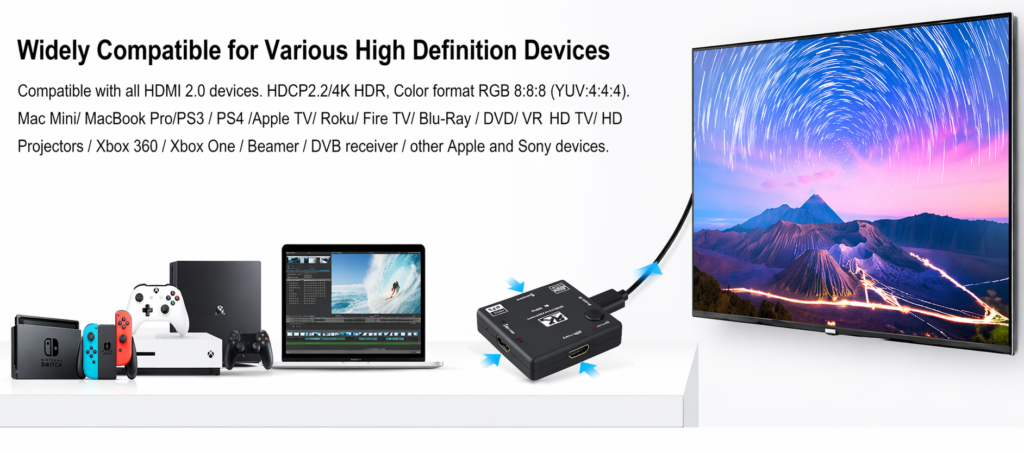 Technotech HDMI Switch Box Splitter 3 Ports HDMI Splitter, HDMI Hub, Hdmi Male to Dual Hdmi Female 1 to 3 Way Cable Adapter Converter Support 4K 2K 1080P 3D Technotech Technologies