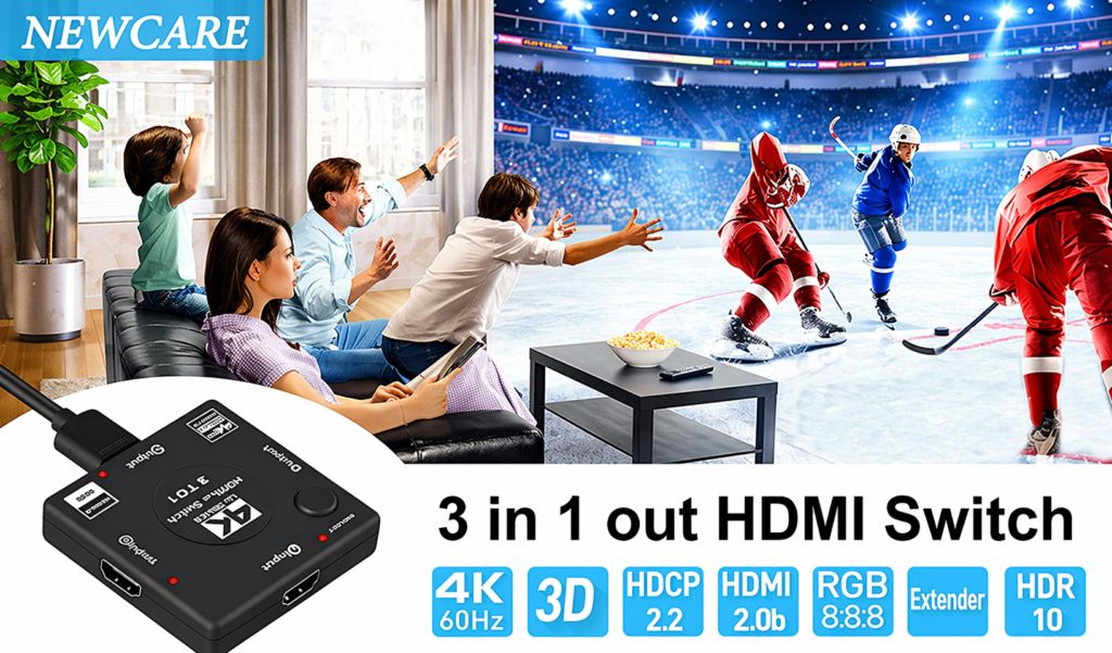 Technotech HDMI Switch Box Splitter 3 Ports HDMI Splitter, HDMI Hub, Hdmi Male to Dual Hdmi Female 1 to 3 Way Cable Adapter Converter Support 4K 2K 1080P 3D Technotech Technologies