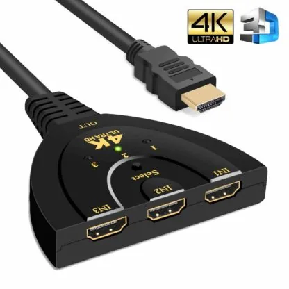 Technotech 3 Port 4K HDMI Switch 3×1 Switch Splitter with Pigtail Cable