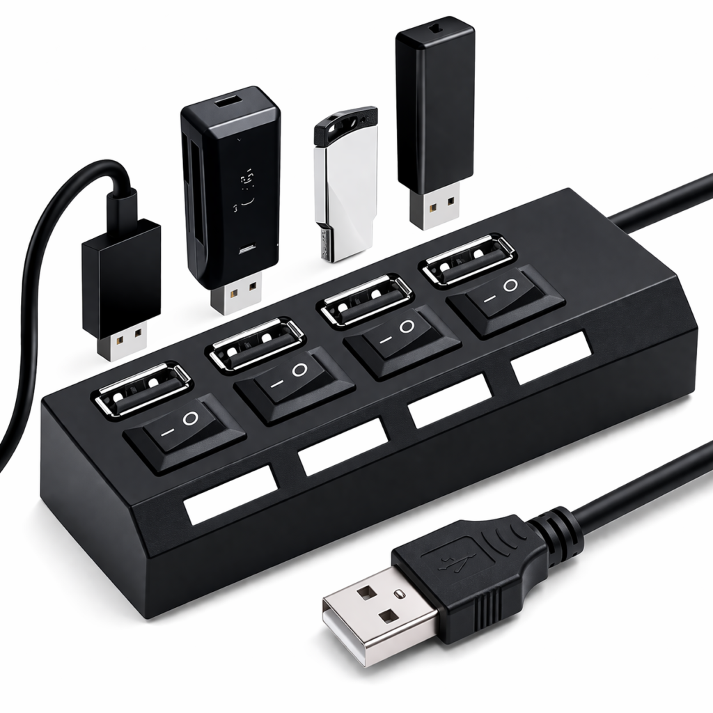 Technotech USB Hub 2.0 Multi USB Port 4 Ports USB Hub High Speed with on/Off Switch USB Splitter Switch for PC Computer Accessories (Black/White) Technotech Technologies
