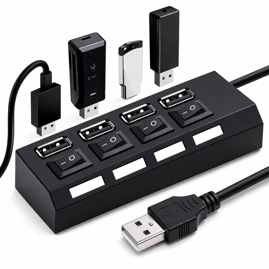 Technotech USB Hub 2.0 Multi USB Port 4 Ports USB Hub High Speed with on/Off Switch USB Splitter Switch for PC Computer Accessories (Black/White) Technotech Technologies