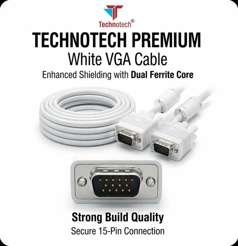 Technotech 1.5 Meter VGA Cable 15 Pin Male to Male VGA Cable VGA to VGA Cable Lead for PC Monitor Tv LCD Plasma Projector TFT Cable TV-Out Cable, Technotech Technologies