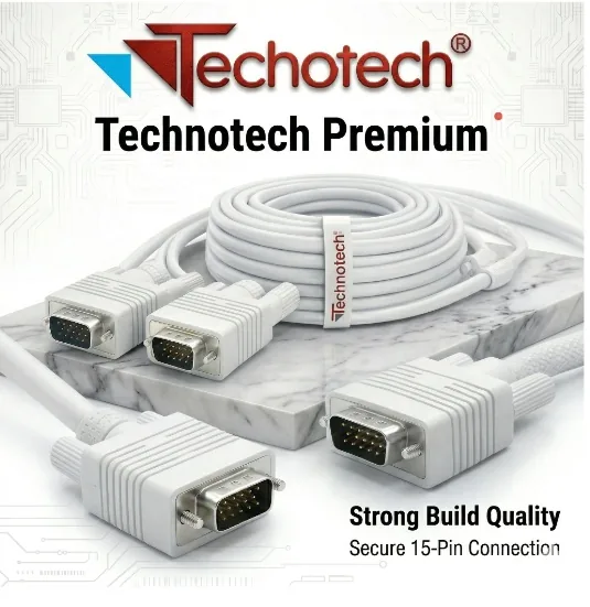 Technotech 5 Meter VGA Cable 15 Pin Male to Male VGA Cable VGA to VGA Cable Lead for PC Monitor Tv LCD Plasma Projector TFT Cable TV-Out Cable Technotech Technologies