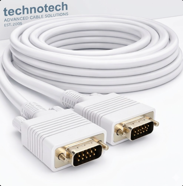 Technotech 25 Meter VGA Cable 15 Pin Male to Male VGA Cable VGA to VGA Cable Lead for PC Monitor Tv LCD Plasma Projector TFT Cable TV-Out Cable Technotech Technologies