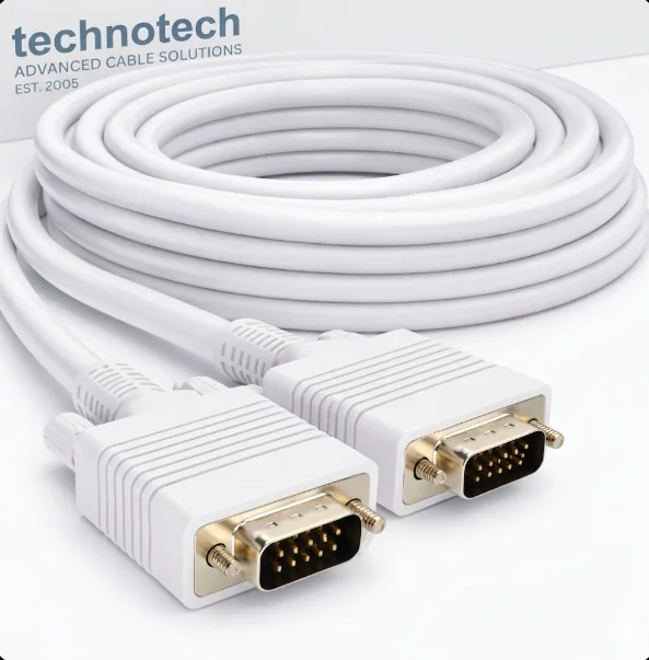 Technotech 25 Meter VGA Cable 15 Pin Male to Male VGA Cable VGA to VGA Cable Lead for PC Monitor Tv LCD Plasma Projector TFT Cable TV-Out Cable Technotech Technologies