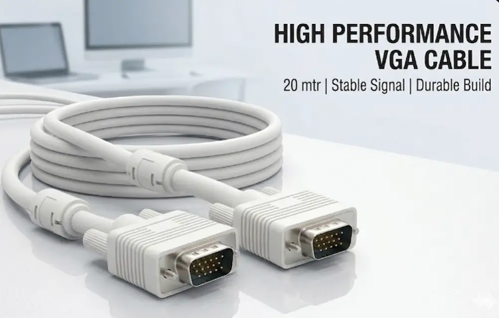 Technotech 20 Meter VGA Cable 15 Pin Male to Male VGA Cable VGA to VGA Cable Lead for PC Monitor Tv LCD Plasma Projector TFT Cable TV-Out Cable Technotech Technologies