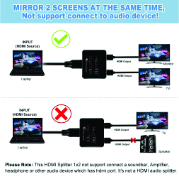 Technotech 1×2 HDMI Splitter 1 in 2 Out,Slim HDMI Splitter for