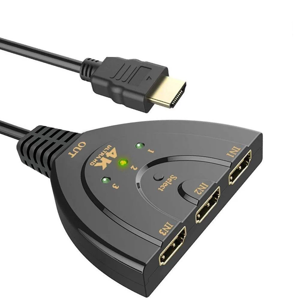 Technotech 3 Port 4K HDMI Switch 3x1 Switch Splitter with Pigtail Cable Technotech Technologies