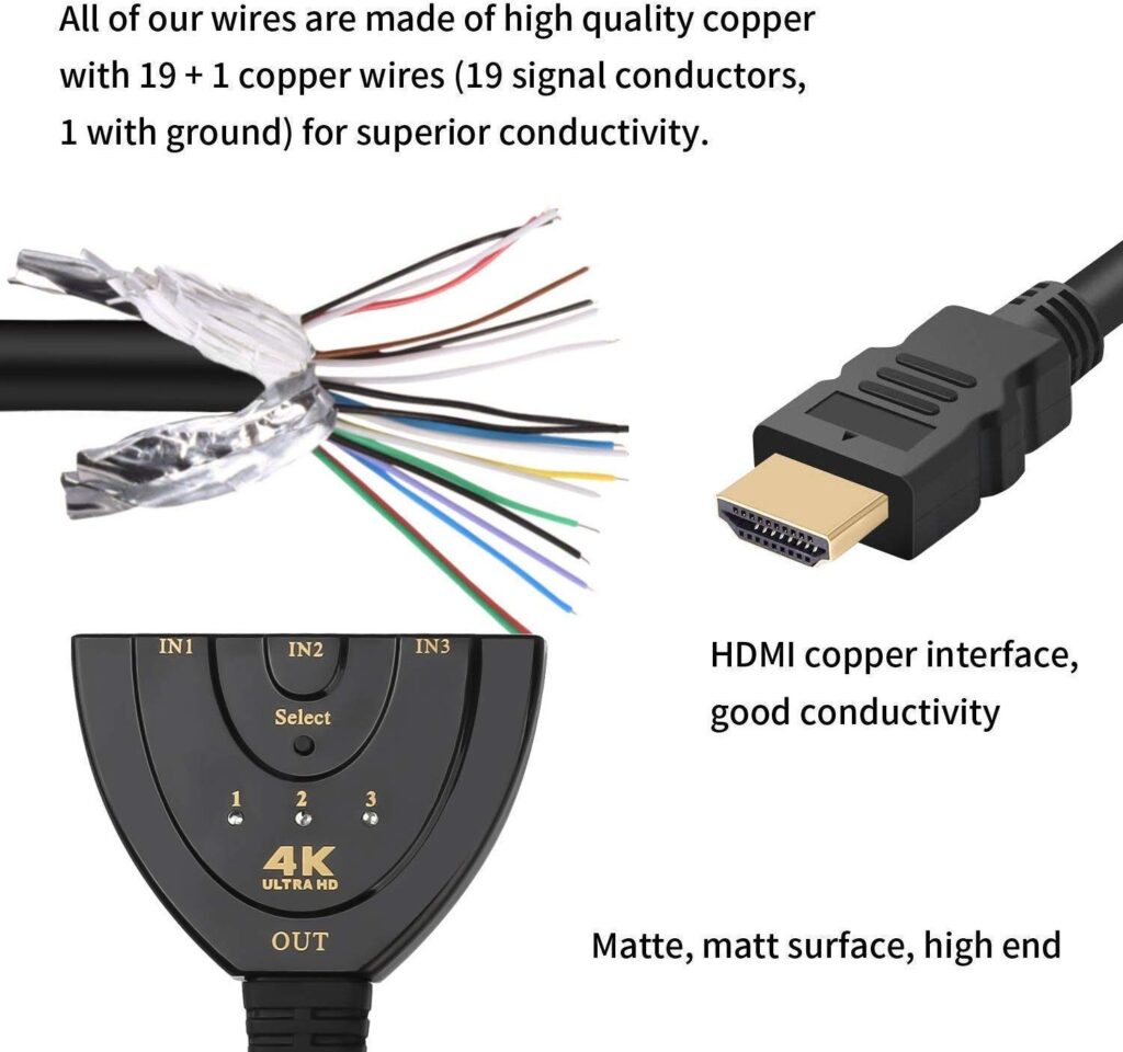 Technotech 3 Port 4K HDMI Switch 3x1 Switch Splitter with Pigtail Cable Technotech Technologies