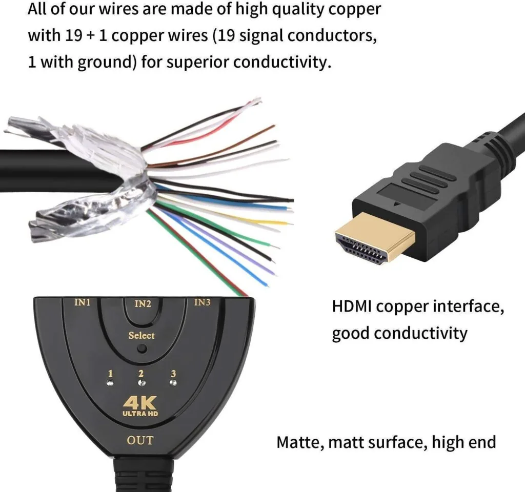 Technotech 3 Port 4K HDMI Switch 3x1 Switch Splitter with Pigtail Cable Technotech Technologies
