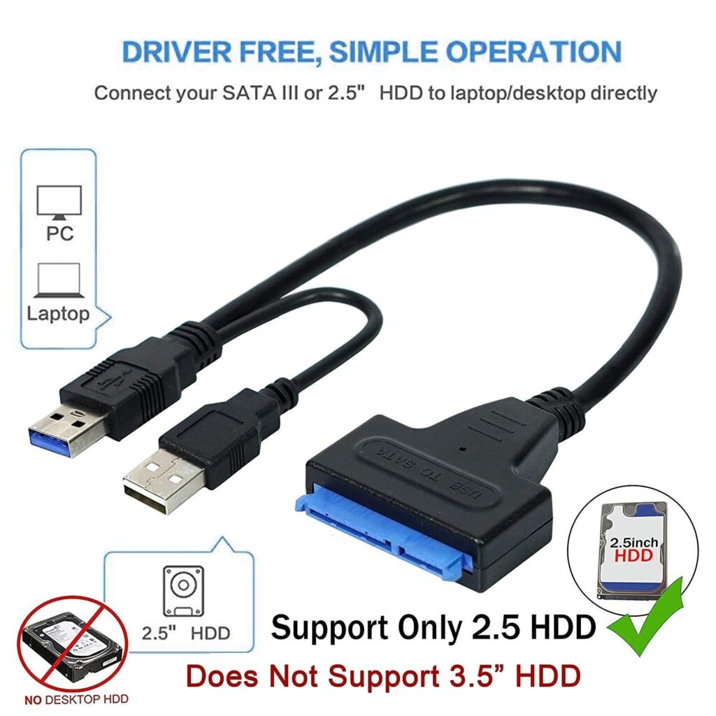 Technotech USB 3.0 to 2.5 SATA III Hard Drive Adapter Cable - SATA to USB 3.0 Converter for SSD/HDD - Hard Drive Adapter Cable Suitable for SSD - HDD Technotech Technologies