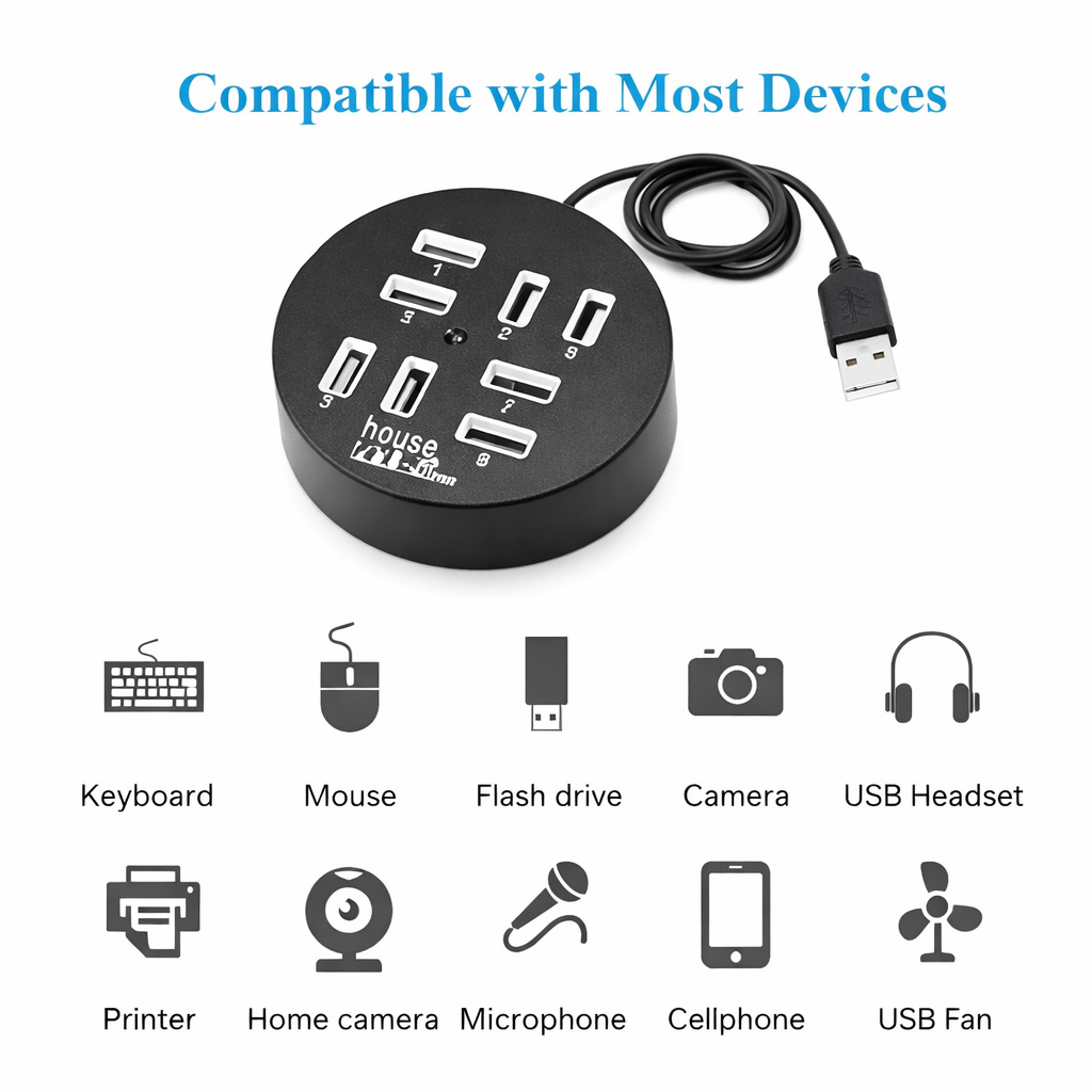 Technotech 8 Port USB 2.0 Round Portable Hub Technotech Technologies
