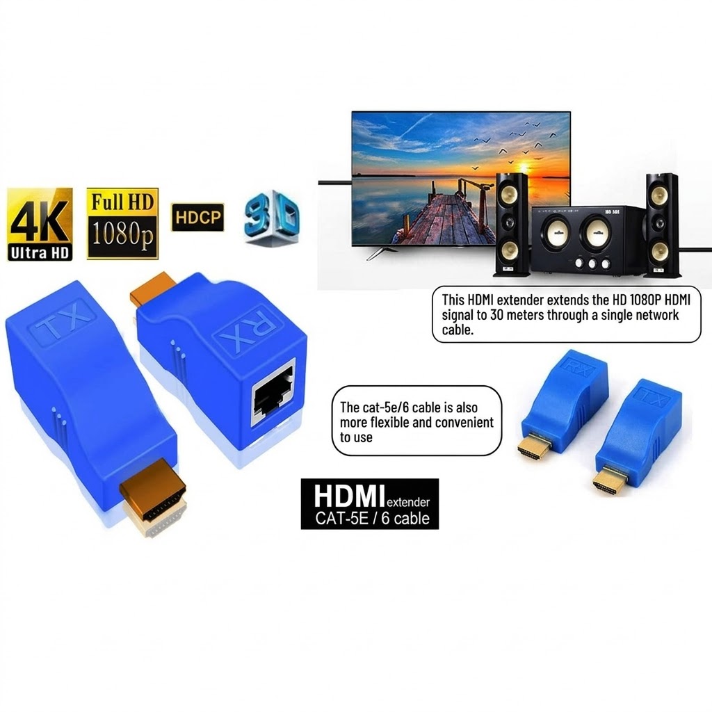 Technotech HDMI Extender 30mtr 4K HD 1080 3D HDMI Extender Over Single RJ45 Cat5e/6 Network Ethernet Adapter Technotech Technologies