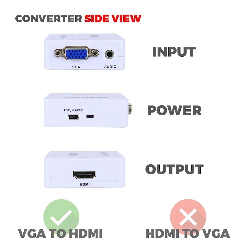 MINI COMPACT VIDEO VGA TO HDMI CONVERTER (METAL WHITE) Technotech Technologies
