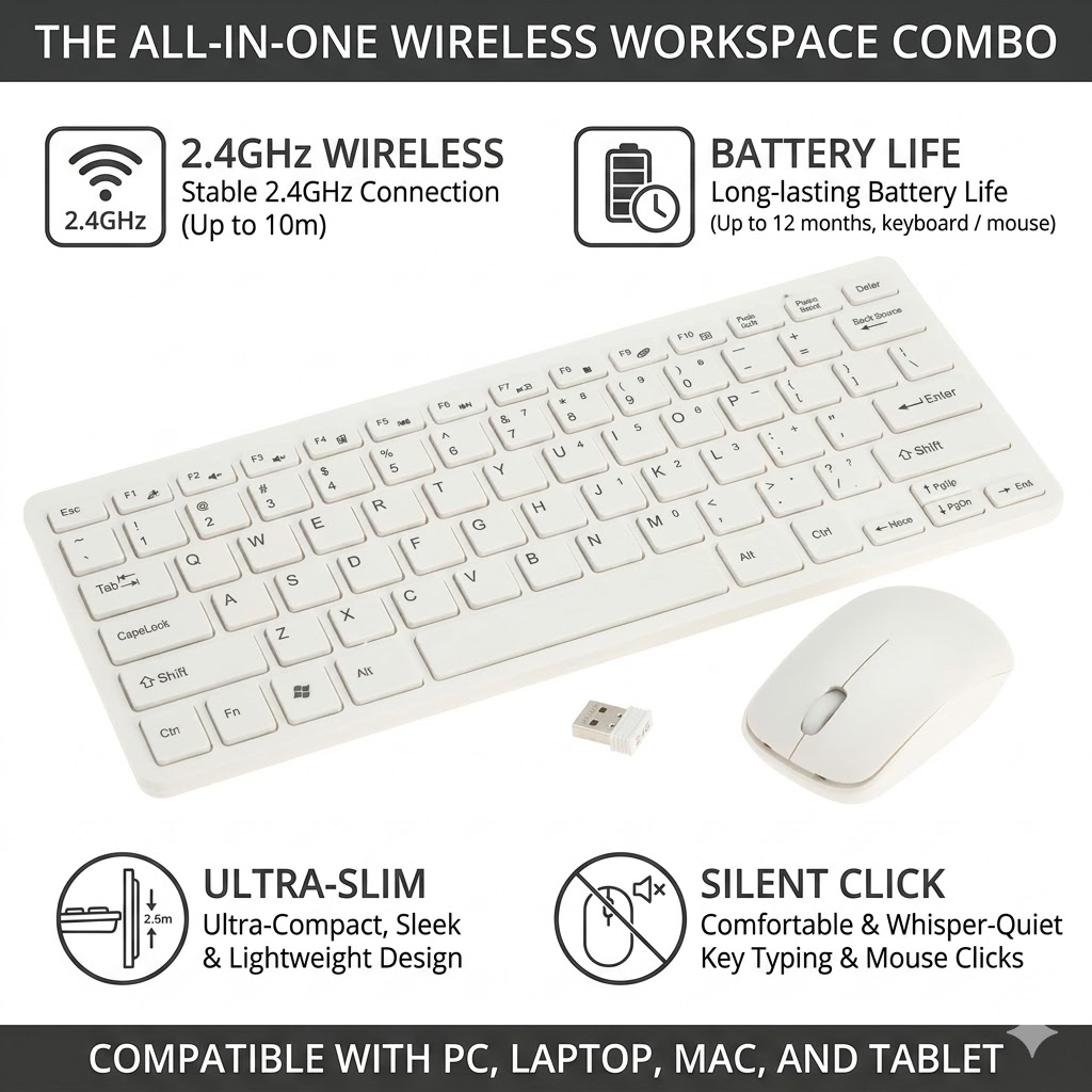 Technotech 2.4G Mini Wireless Keyboard & Mouse Combo with Silicone Keyboard Cover (White) Technotech Technologies