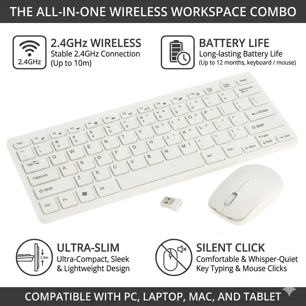 Technotech 2.4G Mini Wireless Keyboard & Mouse Combo with Silicone Keyboard Cover (White) Technotech Technologies