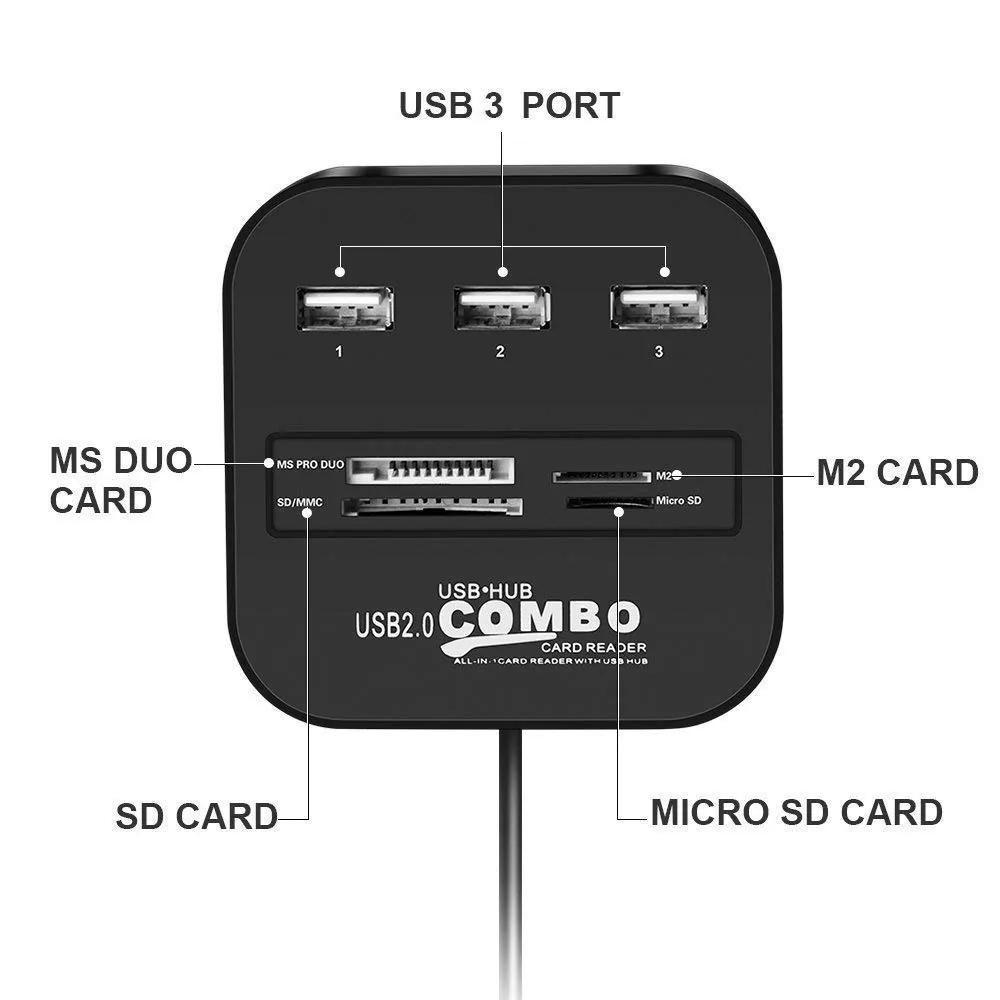 Technotech 3 Port USB 2.0 Hub with Card Reader Combo (Multicolor) Technotech Technologies