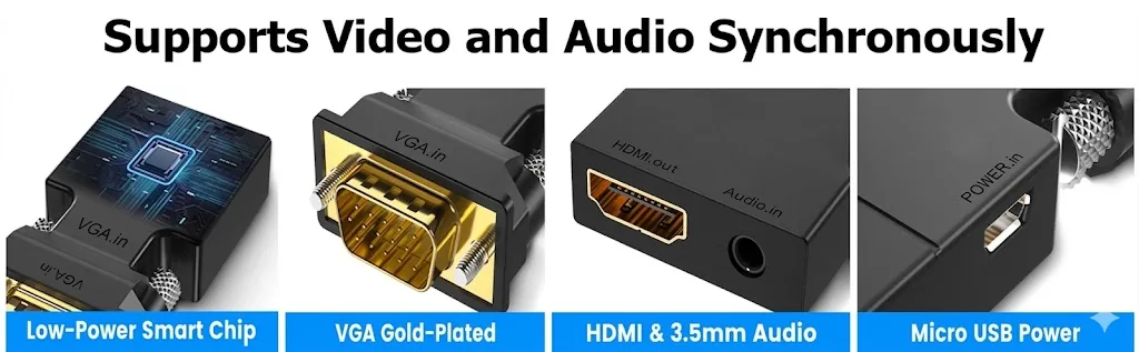 Technotech VGA to HDMI Converter With Audio Full HD VGA to HDMI Adapter With Video Output 1080P HD for PC Laptop Technotech Technologies