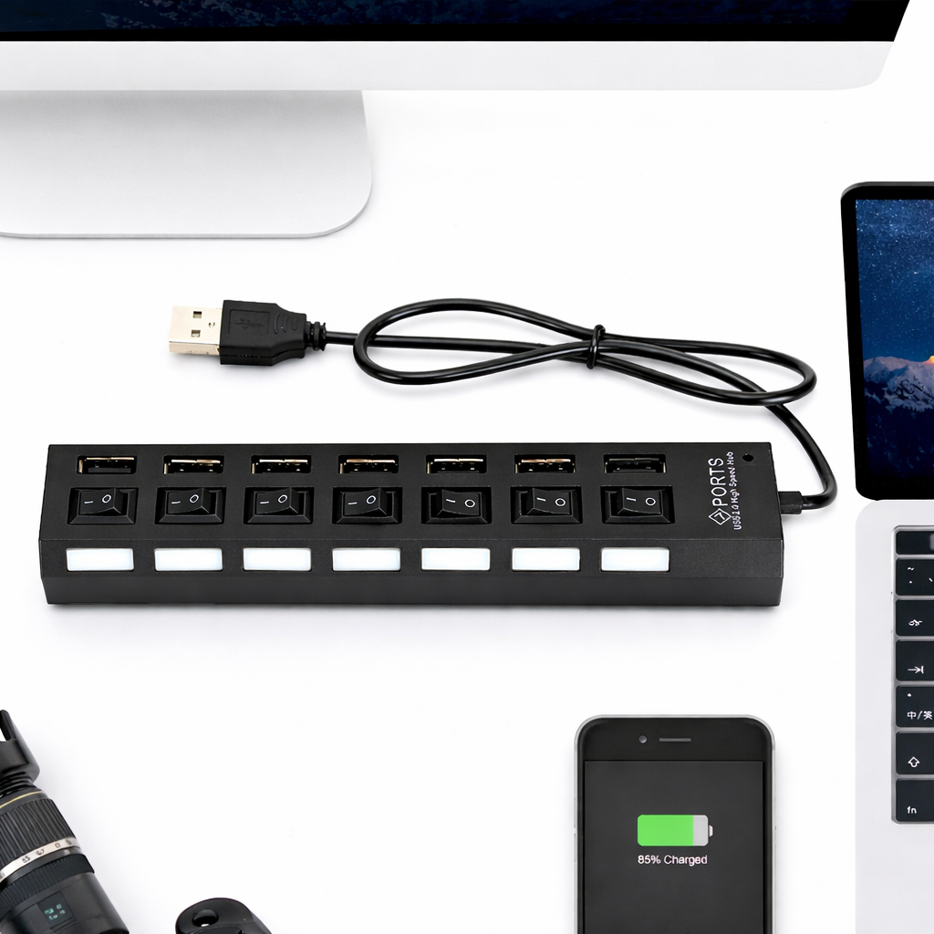 Technotech 7 Port USB 2.0 Hub with Individual Switches (Black) Technotech Technologies
