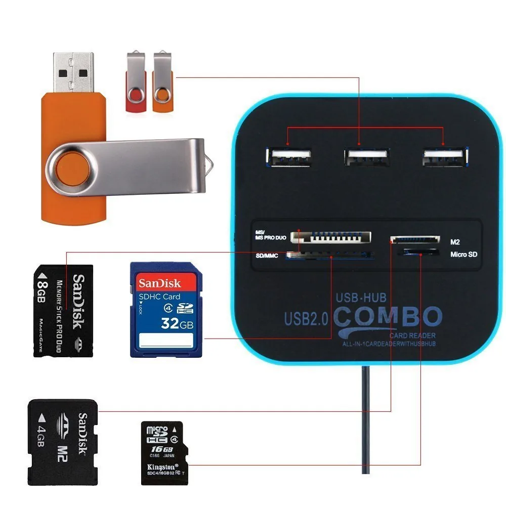 Technotech 3 Port USB 2.0 Hub with Card Reader Combo (Multicolor) Technotech Technologies