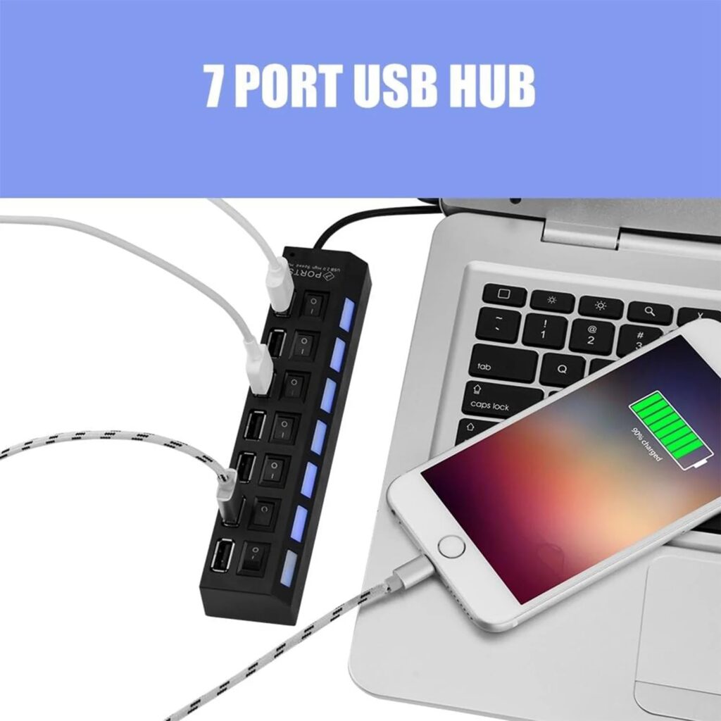 Technotech 7 Port USB 2.0 Hub with Individual Switches (Black) Technotech Technologies