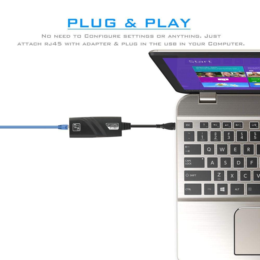 USB 3.0 to Gigabit RJ45 Ethernet LAN Adapter (10/100/1000 Mbps) Technotech Technologies