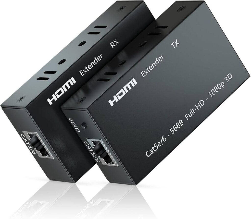Technotech HDMI Metal HDMI Extender 60MTR – Transmitter, Sender, and Receiver over Cat5/Cat6 with Power Adapter, Supports 3D and Full HD1080p Technotech Technologies