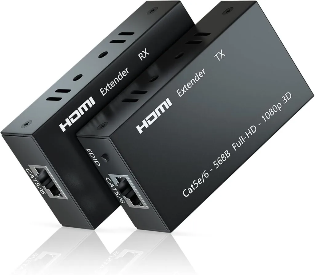 Technotech HDMI Metal HDMI Extender 60MTR – Transmitter, Sender, and Receiver over Cat5/Cat6 with Power Adapter, Supports 3D and Full HD1080p Technotech Technologies