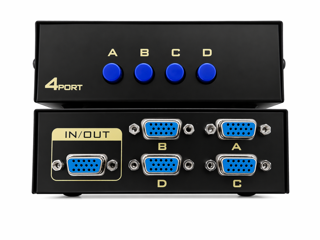 Technotech 4 Port VGA Switch – 4 In 1 Out VGA Monitor Switch Box for PC, Laptop & Projector Technotech Technologies
