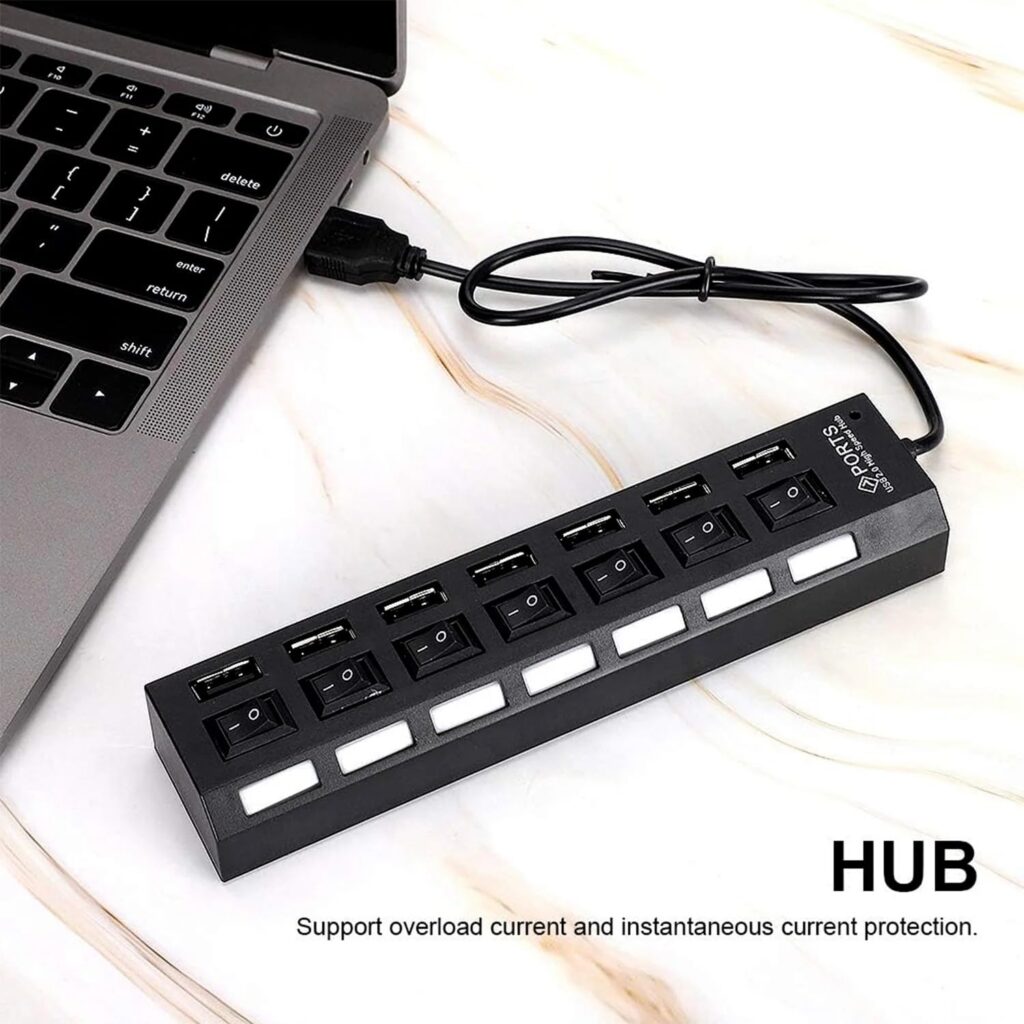 Technotech 7 Port USB 2.0 Hub with Individual Switches (Black) Technotech Technologies