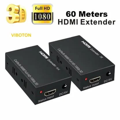 Technotech HDMI Metal HDMI Extender 60MTR – Transmitter, Sender, and Receiver over Cat5/Cat6 with Power Adapter, Supports 3D and Full HD1080p