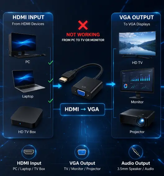 HDMI to VGA + Audio Converter Adapter (HDMI Male to VGA Female) Technotech Technologies