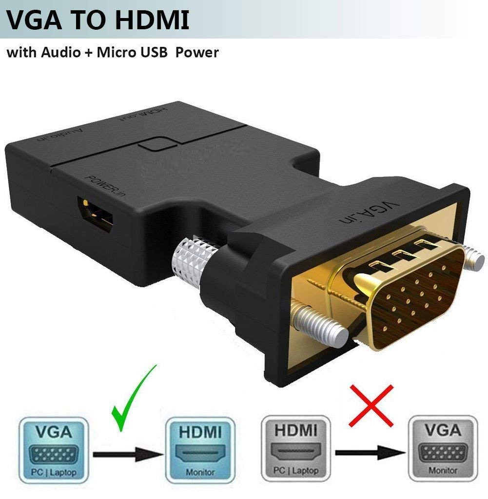 HDMI to VGA adapter • Setup with laptop and old VGA monitor 