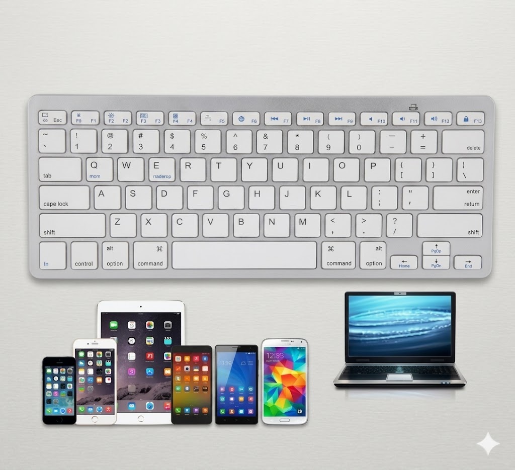 Technotech Ultra Slim Bluetooth Keyboard, For Laptop, Tablet, Computer, Desktop and Smart Phones (White) Technotech Technologies