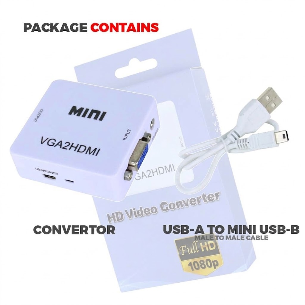 MINI COMPACT VIDEO VGA TO HDMI CONVERTER (METAL WHITE) Technotech Technologies