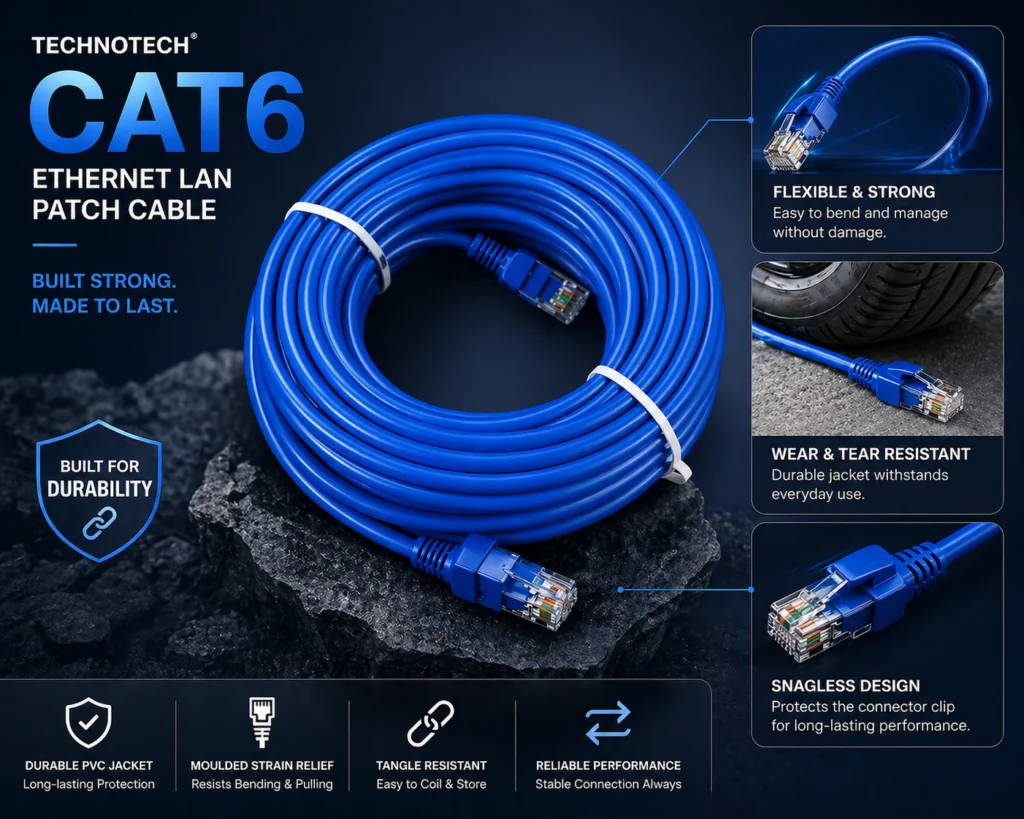 Technotech Cat6 Ethernet Lan Patch Cable (20 Meter, Blue) Technotech Technologies