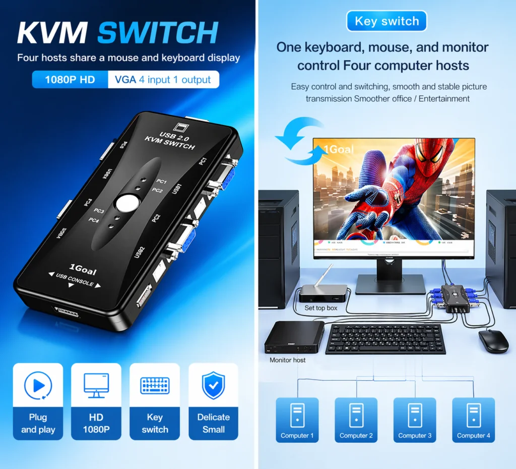 Technotech 4 Port USB KVM Switch – Powerful PC Sharing Solution Technotech Technologies