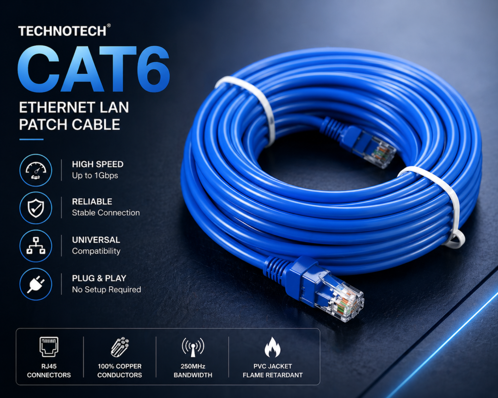 Technotech Cat6 Ethernet Lan Patch Cable (30 Meter, Blue) Technotech Technologies