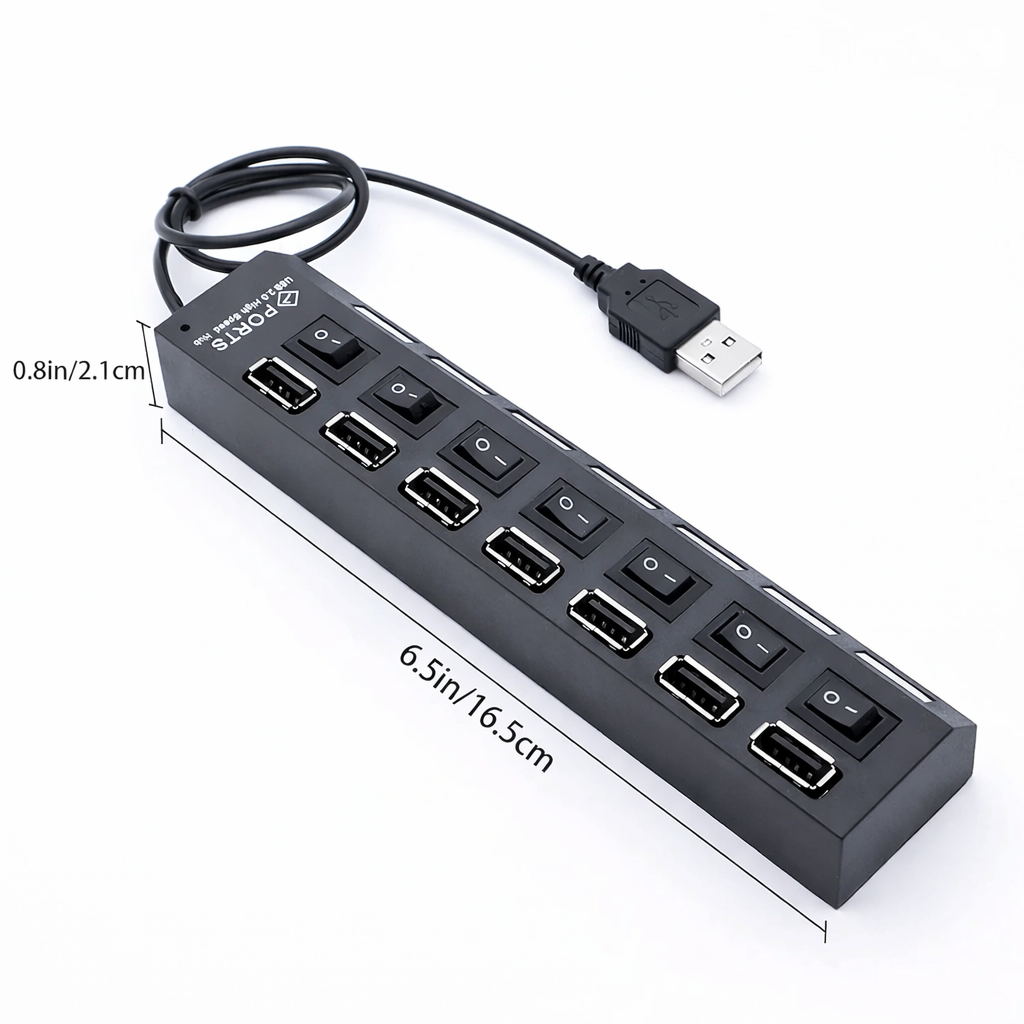 Technotech 7 Port USB 2.0 Hub with Individual Switches (Black) Technotech Technologies
