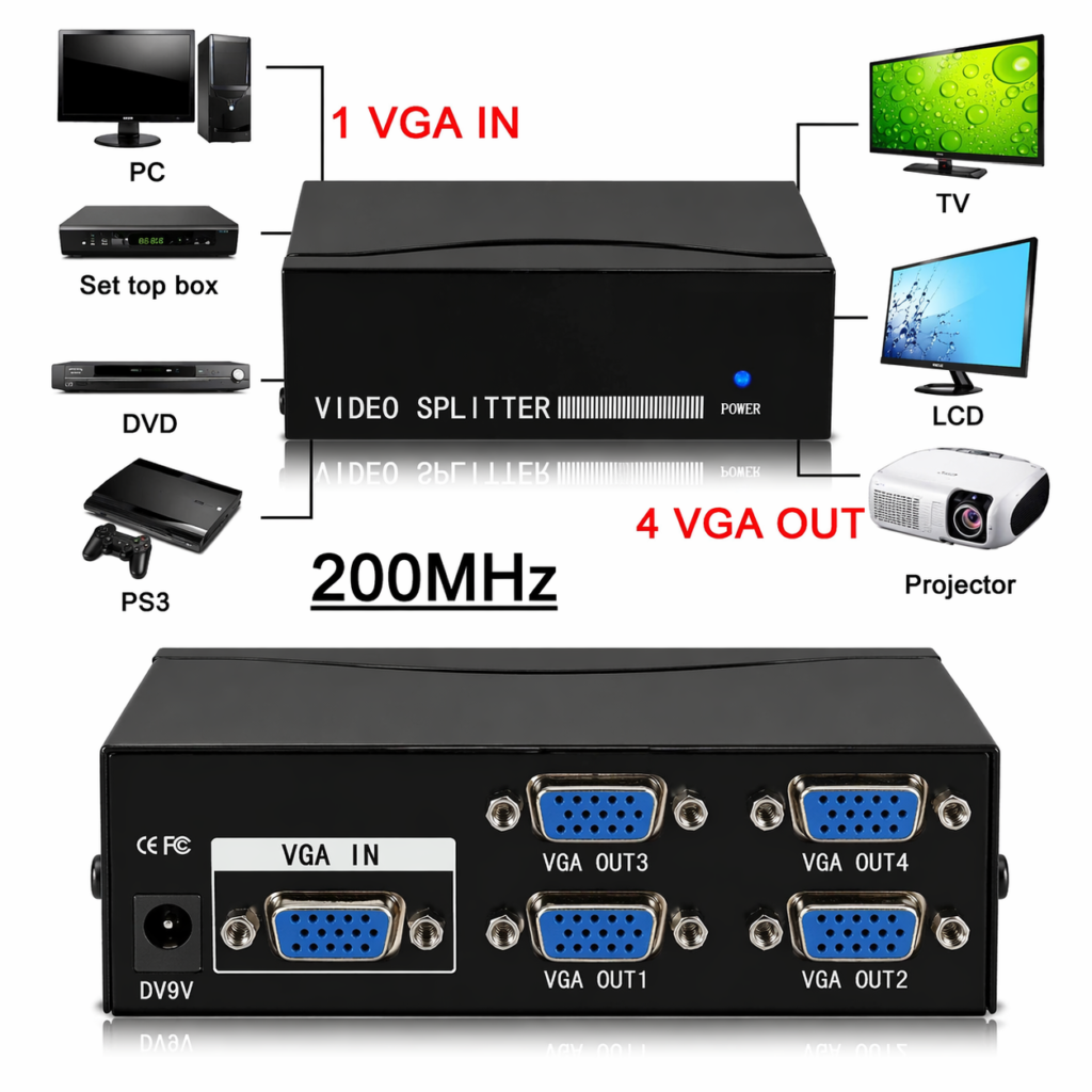 Technotech 4 Port VGA Switch – 4 In 1 Out VGA Monitor Switch Box for PC, Laptop & Projector Technotech Technologies