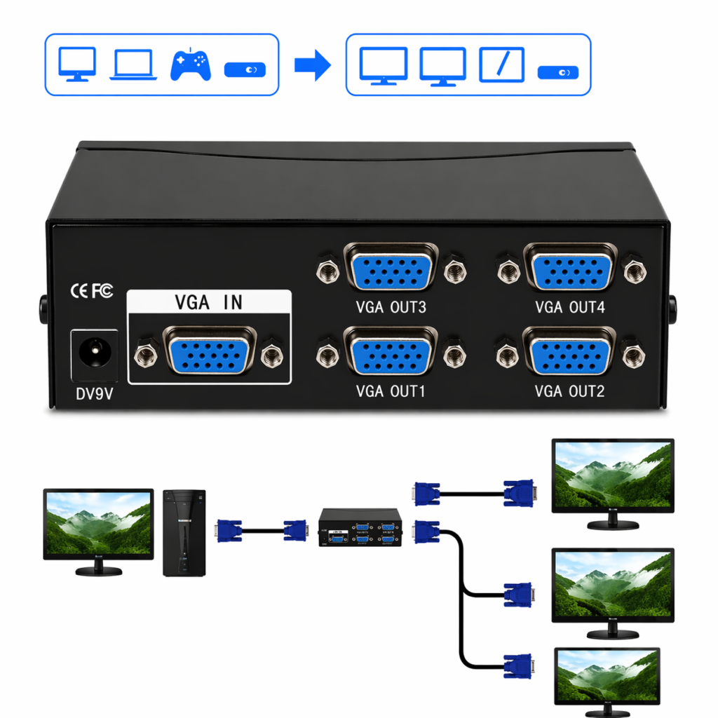 Technotech 4 Port VGA Switch – 4 In 1 Out VGA Monitor Switch Box for PC, Laptop & Projector Technotech Technologies