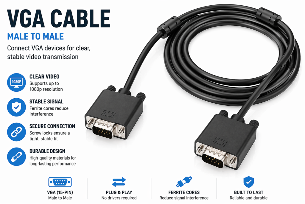 Dell VGA Cable 1.5 Mtr Male To Male (Black) Technotech Technologies