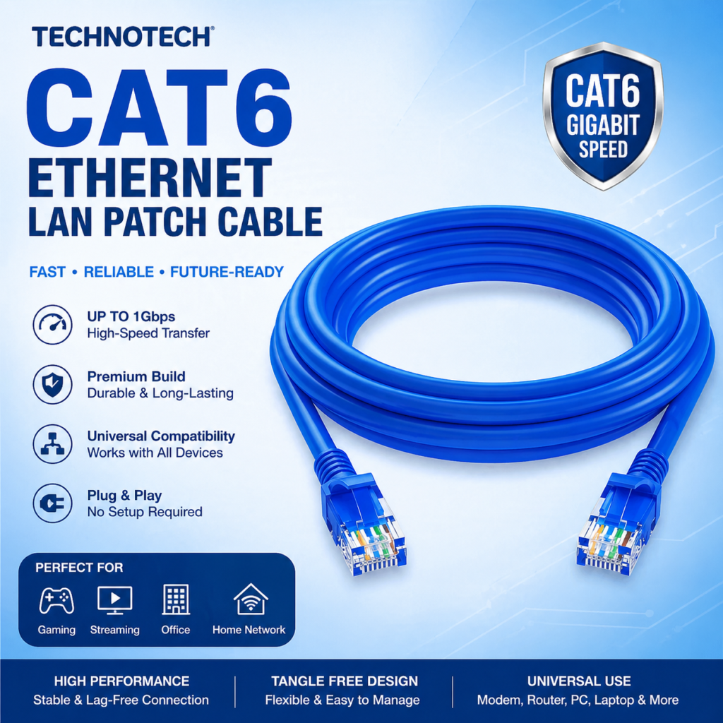 Technotech Cat6 Ethernet Lan Patch Cable (5 Meter, Blue) Technotech Technologies