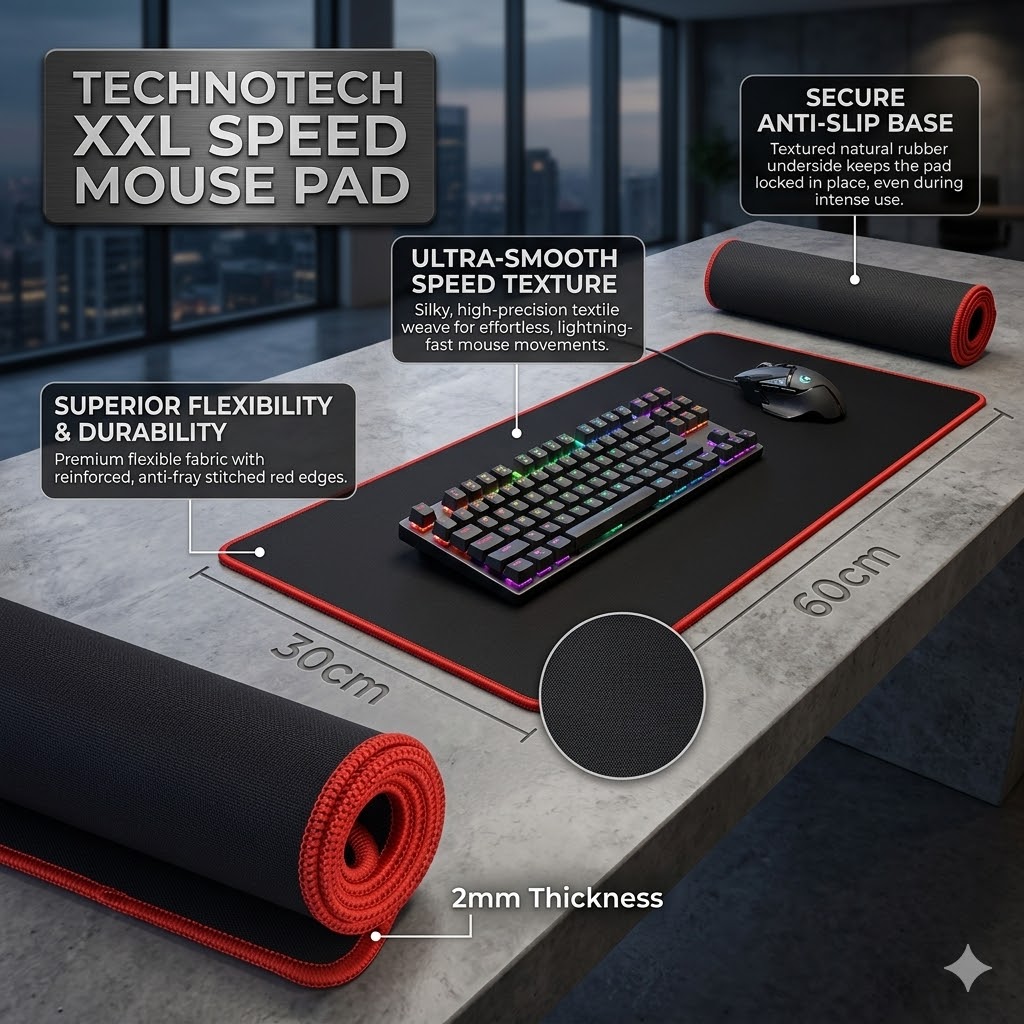 Technotech XXL Speed Mouse Pad – Red (600x300mm) Technotech Technologies