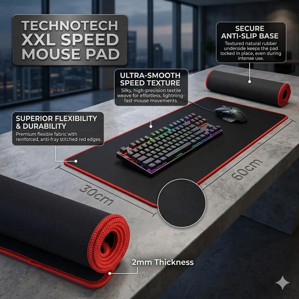 Technotech XXL Speed Mouse Pad – Red (600x300mm) Technotech Technologies