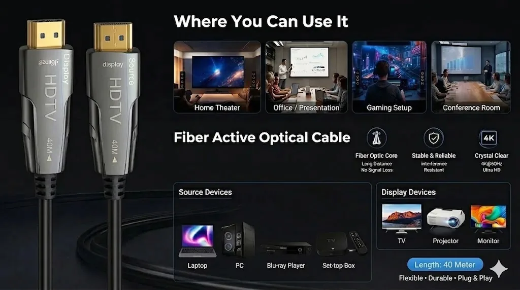 Fiber Active Optical Cable | 40 Meter Ultimate High-Speed HDMI 2.0 for 4K & 8K UHD Ultra HD Performance Technotech Technologies