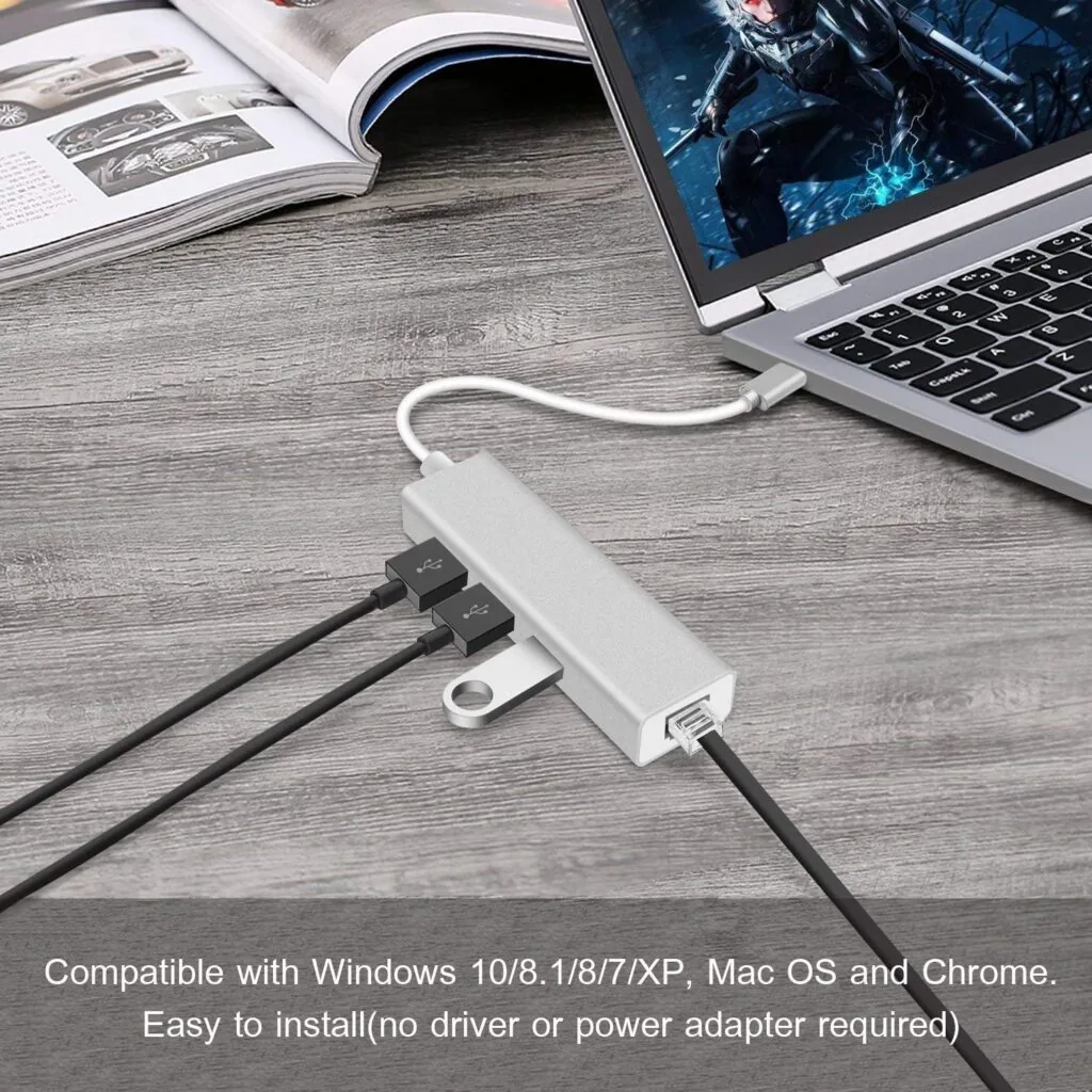 Type-C to Ethernet Adapter with 3 USB 3.0 Ports – Multiport Hub Technotech Technologies