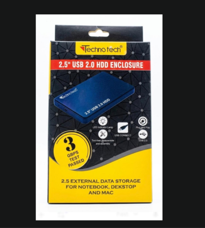 Technotech 2.5 Inch USB 2.0 HDD Enclosure – Durable High-Speed 3Gbps Portable SATA External Case