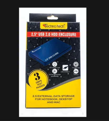 Technotech 2.5 Inch USB 2.0 HDD Enclosure – Durable High-Speed 3Gbps Portable SATA External Case